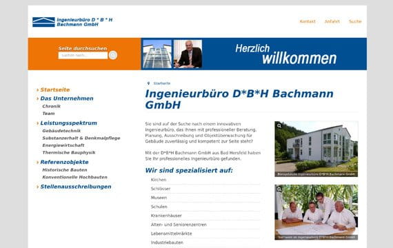 Screenshot der Internetseite: Ingenieurbüro D*B*H Bachmann GmbH