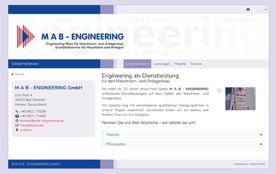 Screenshot der Internetseite: MAB Engineering