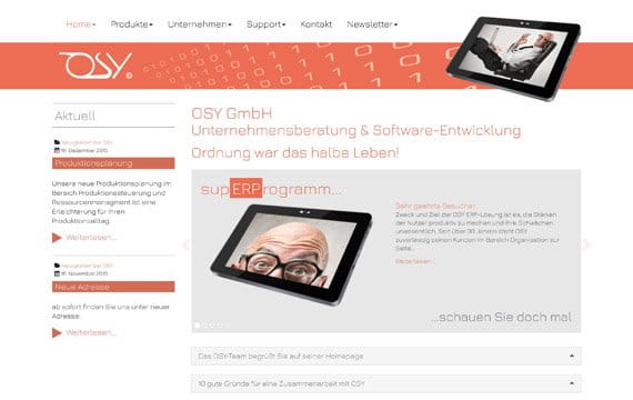 Screenshot der Internetseite: Osy GmbH